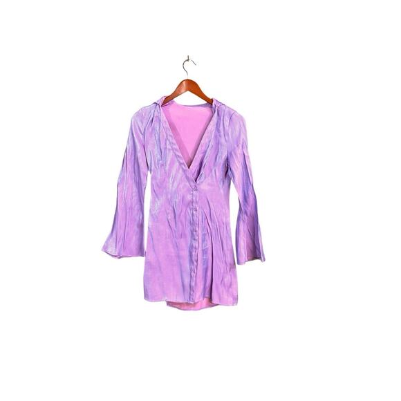 Cider Purple Metallic Long Sleeve Button Up Collared Fairy Boho Tunic Sz Small - Picture 1 of 9